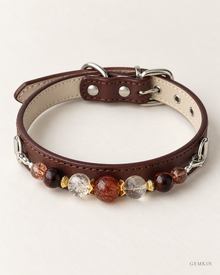 Full view of GEMKIN MANOR No. 7 deep brown leather crystal dog collar