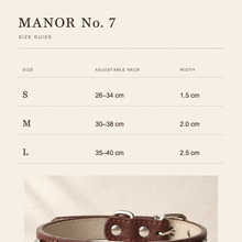 GEMKIN MANOR No. 7 dog collar size guide for S, M and L
