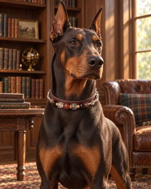 Doberman wearing GEMKIN MANOR No. 7 crystal leather dog collar