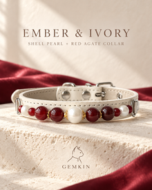 EMBER & IVORY shell pearl and red agate pet collar