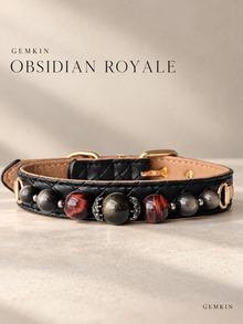 GEMKIN OBSIDIAN ROYALE golden obsidian and red tiger's eye pet collar